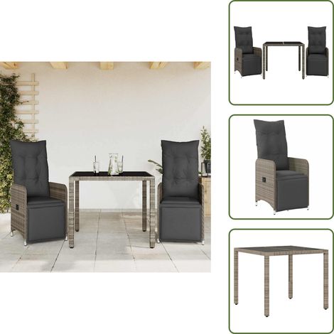 3-tlg. Garten-Bistro-Set mit Kissen Grau Poly Rattan - Bistro Set - Bistro Sets - Bistroset - Garten Bistro Set (1/5)
