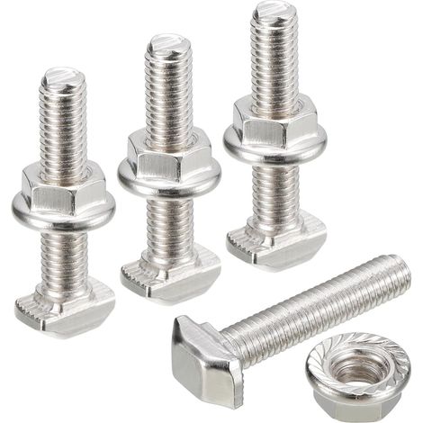 Ensemble de Boulons à Encoche en T M5x25mm et Écrous Hexagonaux à Bride M5, 20 Ensembles de Boulons en T à Tête de Marteau pour Profilé en Aluminium de Série 20 (1/5)