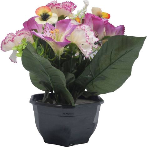 Vasque de Dahlia, Chrysantheme, bouton de rose, Pensée et mini fleurs Mauve violet artificiels - couleur: Mauve violet