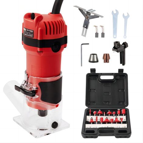 Défonceuse Affleureuse Électrique 800W 31000 RPM Avec Housse anti Poussière, Affleureuse à Bois Avec 15 Fraises à Défoncer