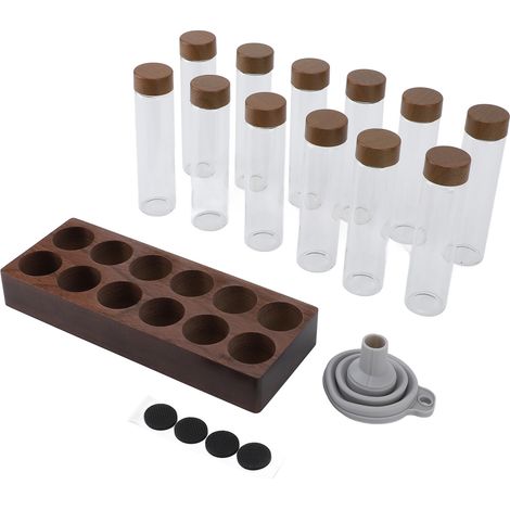 Tubes de stockage de grains de café, bocaux doseurs scellés en verre avec support en noyer, entonnoir pour thé, épices, bonbons, 12 pièces, 12 pièces (1/5)