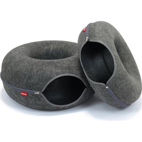 BioBedding - Panier de luxe pour chat Cosy Donut XL – Maison et panier 2 en 1 – Ø 60 cm – Feutre gris – Fermeture éclair et doublure chaude – 1 ouverture