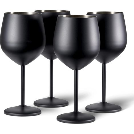 Geschenkset mit 4 schwarzen Weingläsern – bruchsichere Edelstahl-Partygläser, 550 ml (1/5)