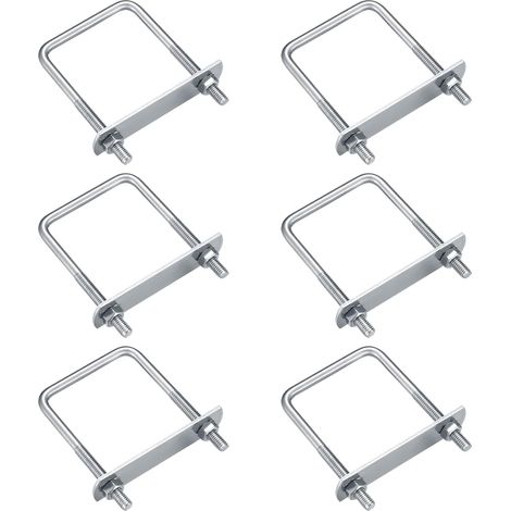 6 Pièces Boulons en U, M6 U-Bolts, Boulons de U en Acier Inoxydable avec Écrou Plaques Rondelle, Boulons de Serrage Fixation pour Fixation Tuyaus , Angle droit 80x50mm