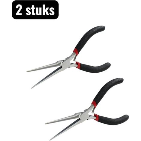 Juego de 2 alicates: mini alicates, con mordazas dentadas y lisas (alicates para joyería), alicates extralargos para agujas y néctar (1/5)
