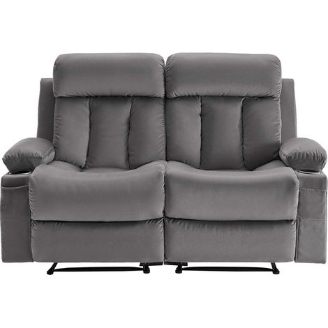 Canapé inclinable 2 places en velours, fauteuil massant chauffant électrique avec ports USB, porte-gobelets et poches latérales, convertible relax pour salon, gris (1/5)