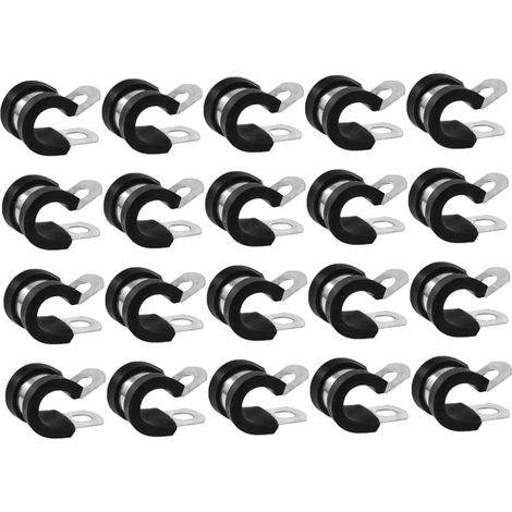 Serrage-câble Métallique en Acier Inoxydable Noir, Lot de 20 Pièces Coussin en Caoutchouc, Stabilité Renforcée, Simple et Pratique, pour Maintien de Tuyau (1/5)