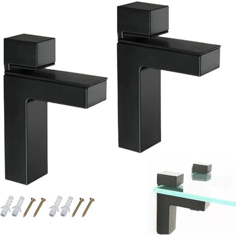 2 Pièces Support d'Étagère en Verre, Support d'Étagère Réglable, Support Mural pour Étagères en Verre, Réglables Étagère en Verre, pour Verre Et Planchers Bois Jusqu'À 3-38 mm D'Épaisseur, Noire