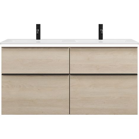burgbad Eqio Slim double lavabo en céramique, meuble sous-lavabo