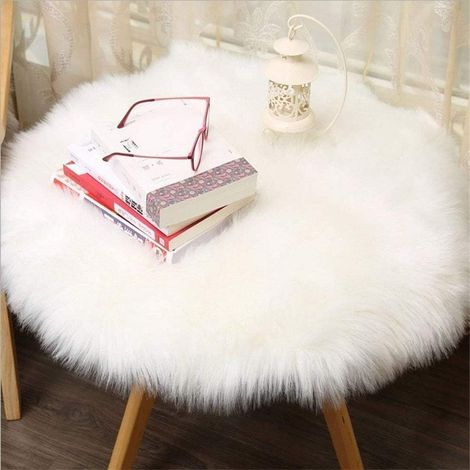 Tapis Faux Agneau - Fourrure Synthétique Longue - Blanc - 60 x 60 cm - Pour Salon Chambre Séjour Entrée (1/5)
