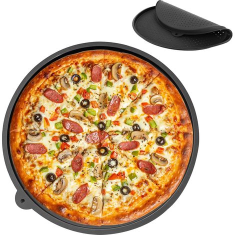 13 pouces Plaque pizza, Avec trous, Résistance aux hautes températures, Facile à nettoyer, Diamètre 34,5 cm, Plaque pizza four, Convient au four et au lavevaisselle (noir)