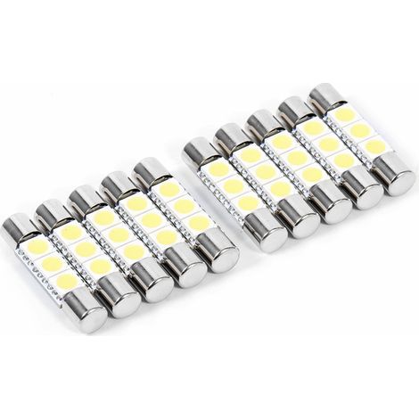 10 Stück 3-SMD 29-30mm 6641 Sicherung LED Kosmetikspiegelleuchte Sonnenblendenlampe Weiß (1/5)