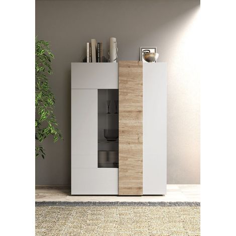 Vetrina 2 ante linea Olimpo finitura Bianco Lucido e Rovere Kadiz (1/3)