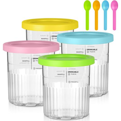 Récipients à Crème Glacée de Rechange - Lot de 4 Bacs Réutilisables Pour Ninja Creami Deluxe NC501/NC500 Series avec Couvercle Et Cuillère, Sans BPA (1/5)