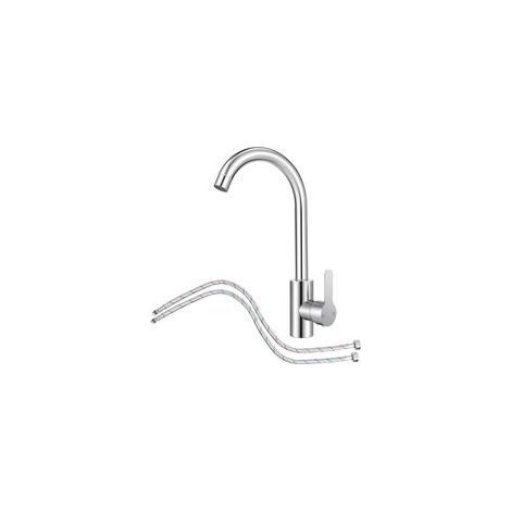 Robinet de cuisine avec flexible, mitigeur inox à 360°, douchette extractible, design courbé et pratique (1/5)
