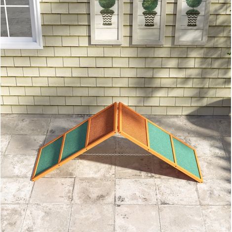 Rampa de entrenamiento para perros (173x59x66 cm), altura ajustable, plegable, antideslizante, madera naranja (1/5)