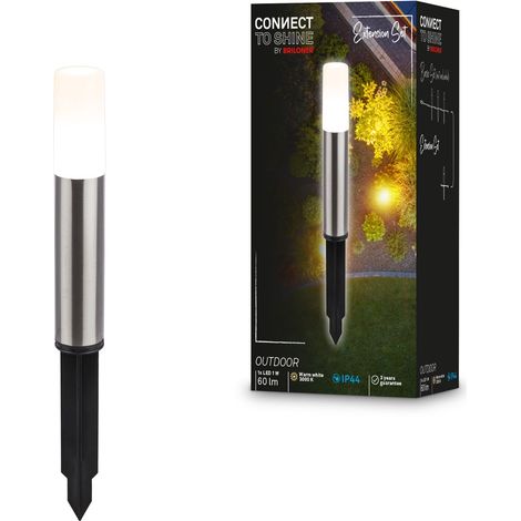 Briloner Connect to Shine Wegeleuchte Erweiterung 36,5cm 1W 60lm 3000K Warmweiß Erdspieß Edelstahl - LED Poller Garten Terrasse