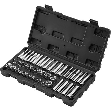 46-teiliger Steckschlüsselsatz, 1/4"-Antrieb, metrische und zöllige Größen, lange und kurze Steckschlüssel, Werkzeugkasten für Mechaniker mit Koffer, verchromter Vanadium-Stahl, Autoreparatur (1/5)