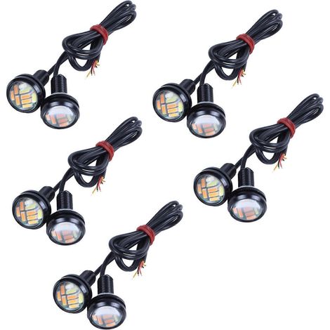 Lot de 10 ampoules LED 12 V 23 mm bicolores à double fonction 4014 (feux de jour à LED type œil d'aigle). (1/5)