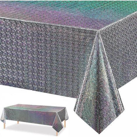Einweg Tischdecke Silber 137x274cm, Irisierend, Wasserdicht, Rechteckig, Party Deko