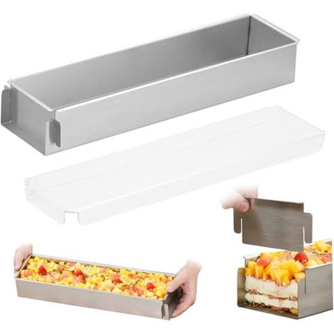 [JAMAIS UTILISÉ]Pan à gâteau rectangle, moisissure à gâteau en acier inoxydable antiadhésive de 12x4x2 pouces avec couvercle transparent, accessoires de cuisson facile nettoyer pour les pains brownies (1/5)