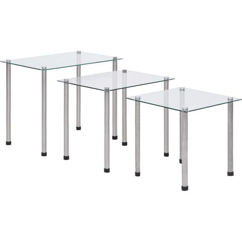 Nesting Tables 3 pcs Transparent Tempered Glass vidaXL