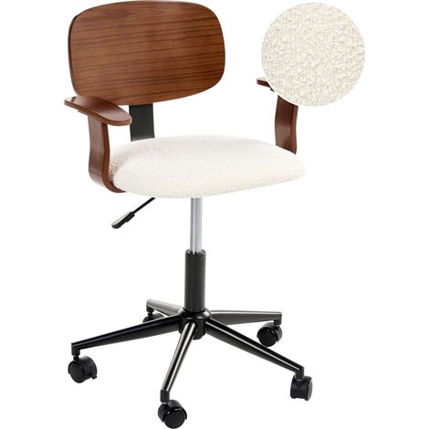 Sedia da ufficio regolabile girevole Seduta in compensato Rivestimento in tessuto bouclé Marrone scuro e bianco sporco Gunnison