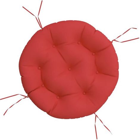 Un coussin rond rouge, de 60 cm de diamètre et 11 cm de hauteur, en tissu Oxford. (1/5)