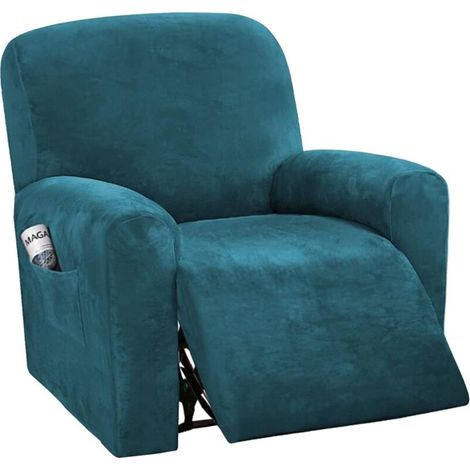 JSSEVN - 4-Piece Stretch Recliner Chair Cover in Soft Velvet – Non-Slip with Side Pocket – Machine Washable – For 27-37 Inch Sofas (1/5)