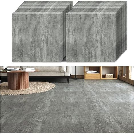 PVC Tile Adhesive Floor Concrete Grey Floor Sticker Living Room 24 Pieces Tiles Adhesive Kitchen Thicken Stickers Tiles Bathroom Waterproof PVC Garage 30 cm x 30 cm (1/5)