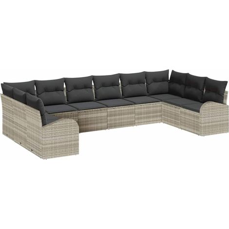 Maison Exclusive - Gartensofa-set mit Kissen 10 pcs Hellgrau Poly