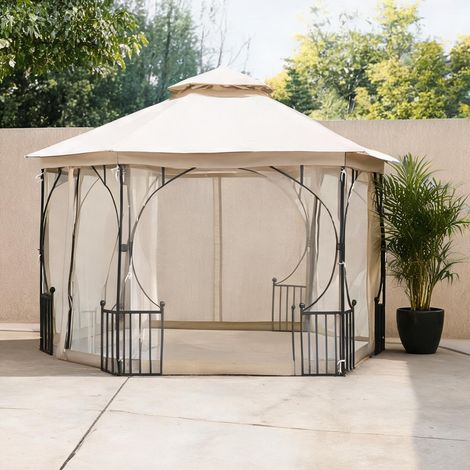Tonnelle de jardin coloris beige noir 295 x 295 x 275 cm (1/5)