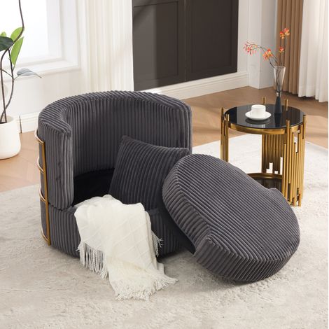 Fauteuil pivotant 360° en cordon gris avec rangement sous l'assise OKMYHOME (1/5)