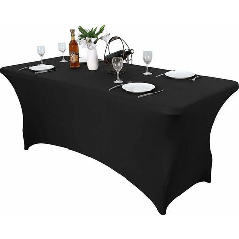 Housse pour mobilier de jardin Nappes de table noires pour tables de 6 pieds - Nappes rectangulaires ajustées résistantes aux plis en élasthanne extensible pour fêtes, mariages et banquets (1/5)