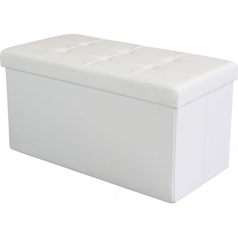 Pouf Contenitore Rettangolare In Ecopelle Bianco (1/5)