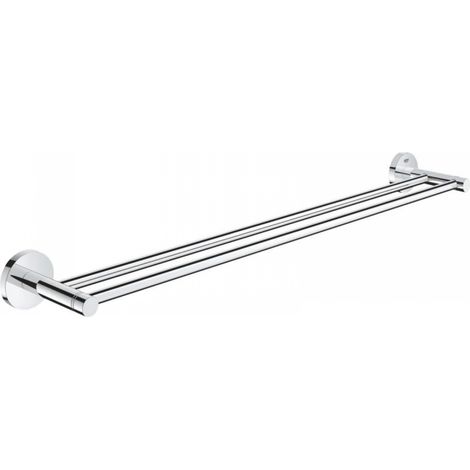 Porte-serviettes double pour salle de bain, 654 mm, fixations invisibles avec vis incluses, métal, chromé (1/5)