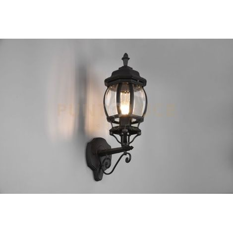 ELVO APPLIQUE DA ESTERNO UP BOMBATA FUSIONE DI ALLUMINIO NERA E VETRO TRASPARENTE H. 49CM IP44 1 LUCE ATTACCO E27