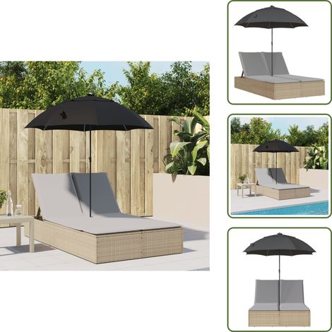 Chaise longue double avec coussins et parasol beige poly rotin - Chaises Longues - Transats - Salon De Jardin - Mobilier Extérieur - Chaises Relaxantes (1/5)