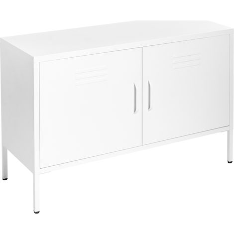 Aparador de metal blanco 100 x 40 cm 2 puertas estantes protectores patas Uria (1/5)