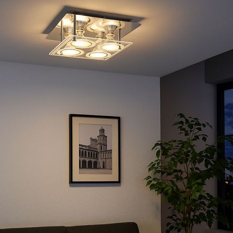 Deckenlampe Wohnzimmerleuchte Esszimmerlampe Deckenleuchte Schlafzimmerlampe Küchenleuchte, Chrom Glas silber, 4 Flammig GU10, 3W 280Lm 3000K warmweiß, L 26 cm