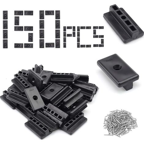 150 Pièces Fixation Lame de Terrasse Composite, 6 mm Type T Attaches Cachées pour Terrasse, Noir Clips de Fixation en T pour Terrasse, avec 150 Vis M4 pour Revêtement Sol Stratifié-WPC/BPC