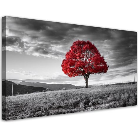 Tableau déco Arbre rouge dans un paysage de prairie 100x50 (1/5)