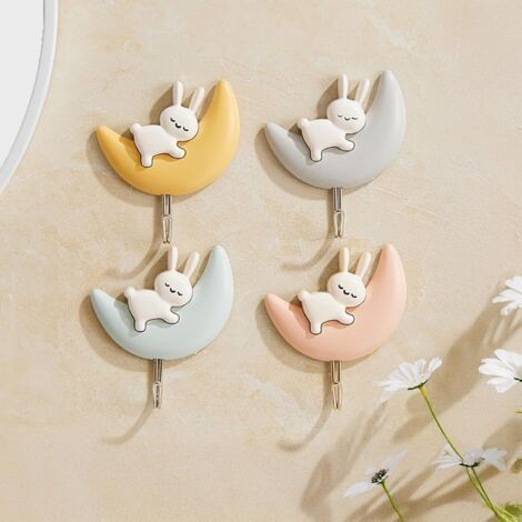 Lot de 4 crochets autocollants pour manteaux, porte clés, crochets créatifs pour clés en forme de lapin mignon, rangement et décoration murale pour décoration de Pâques (1/5)