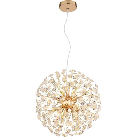Pendelleuchte Esszimmerlampe Hängeleuchte G9 LED Kristall klar 8-Flammig gold
