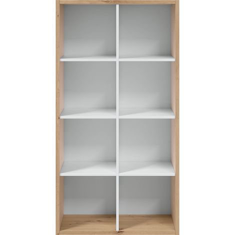 Etagère bibliothèque en panneau de particules mélaminé coloris blanc mat et chêne - Hauteur 137 x Longueur 71 cm x Profondeur 33 cm (1/5)