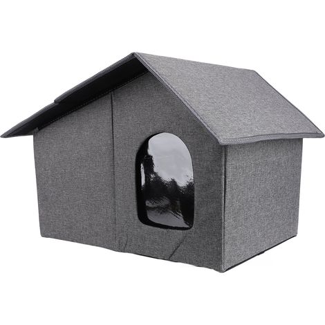 Niche extérieure pour chat, résistante à l'eau et aux intempéries, spacieuse, fermée et pliable, pour toutes les saisons, grise (1/5)