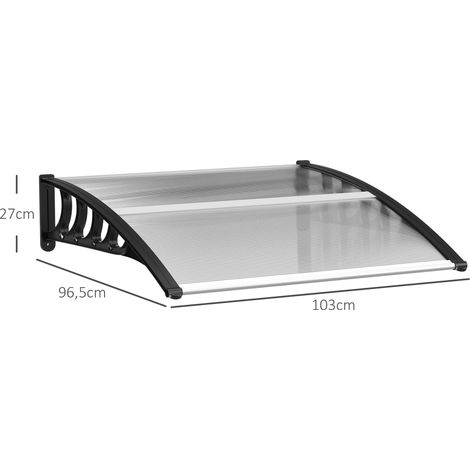 Auvent de porte d'entrée 103 x 96,5 x 27 cm, protection UV, pluie et soleil pour extérieur, aluminium noir (1/5)