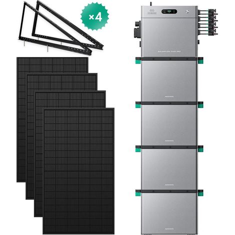 Zendure SolarFlow 2400 Pro Balkonkraftwerk-Set – 4x 450W bifaziale Solarmodule + 4xAB3000L Akkus (11.52 kWh, 2400W Ausgang, 4 MPPT, 3000W DC Eingang, 96,5% Effizienz, IP65) + 4 Paar Bodenständer (1/5)