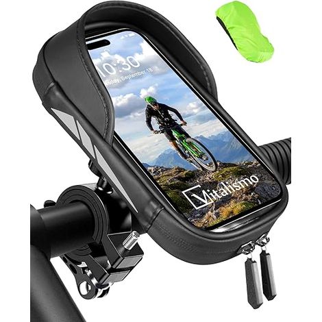 Waterproof Bicycle Handlebar Bag Phone Holder With Rain Cover, 360 Rotation, Touch Screen, Phone Holder for Mountain Bike, Bicycle Handlebar Bag 7 Inches (1/5)
