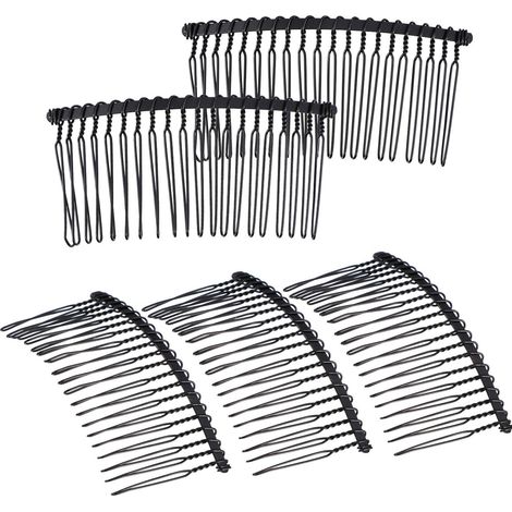 Lot de 5 peignes à cheveux en fil de métal noir – 20 dents – Design torsadé pour voile de mariée et chignon, maintien durable et sûr pour les occasions spéciales (1/5)